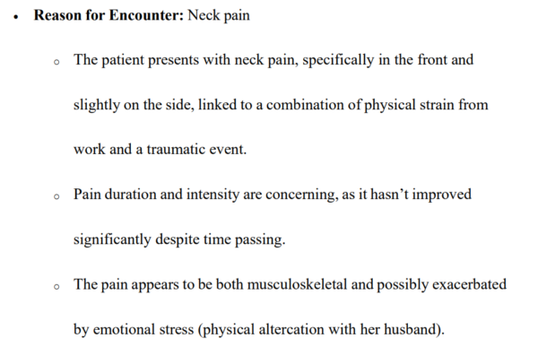 30-year-old female with neck pain Week #9 iHuman Case Study
